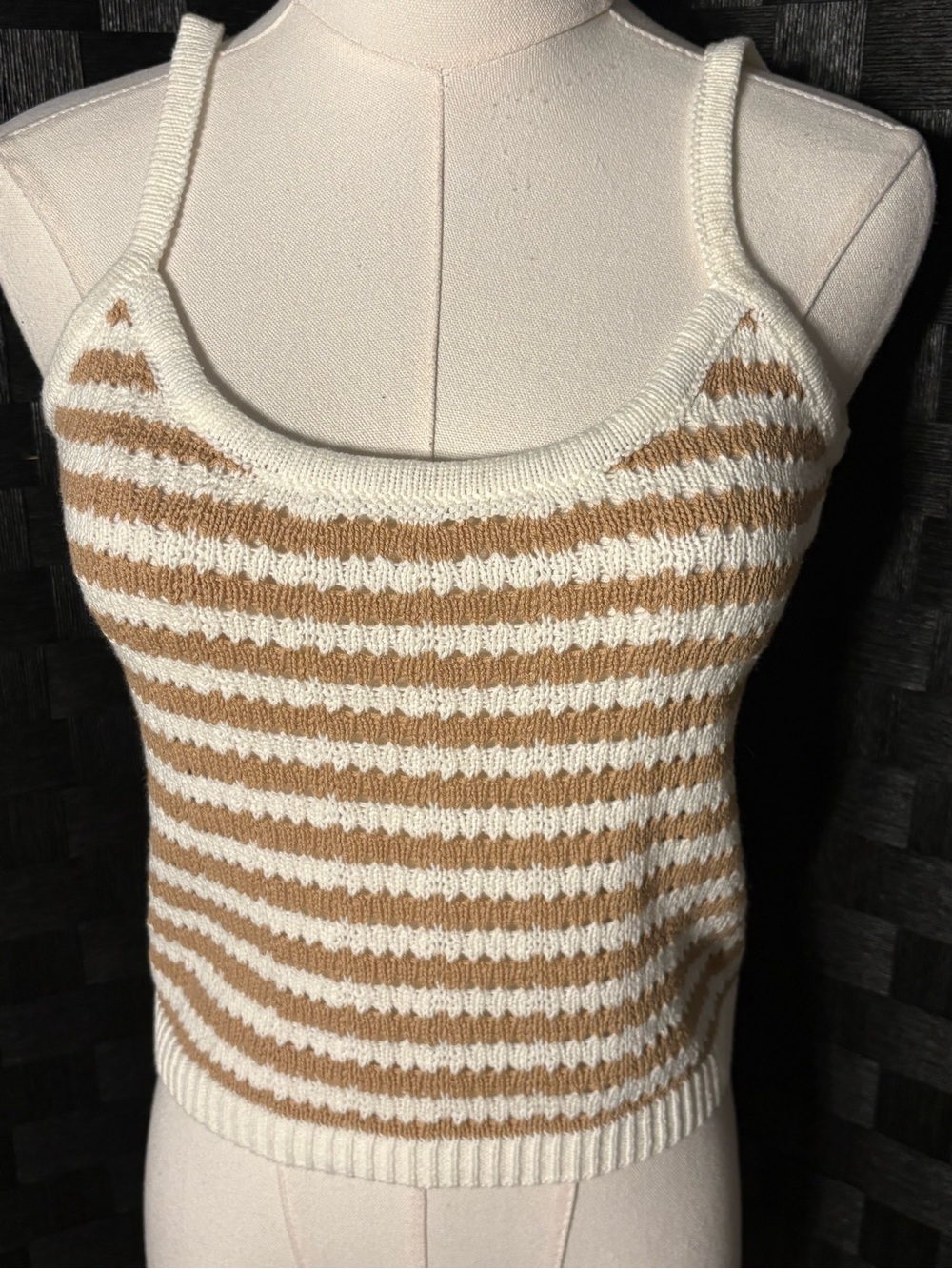 Miou Muse Bridgette Striped Tank Crochet Knitted Tank Top